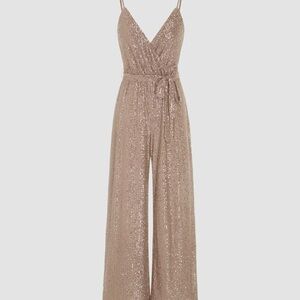 Fashion Nova Glittering Sequin Jumpsuit in Tan